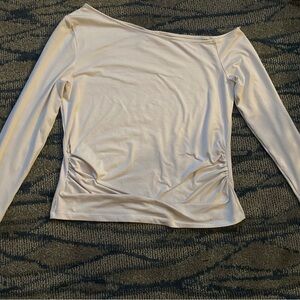 H&M Long-Sleeve Off-Shoulder Top in Light Cream